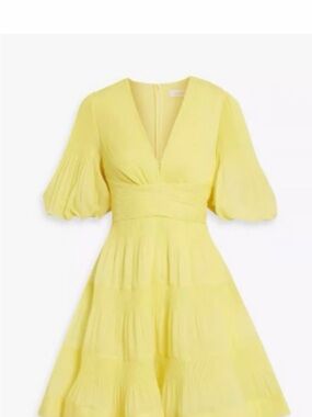 Zimmermann Yellow V-Neck Puff-Sleeve Tiered Dress